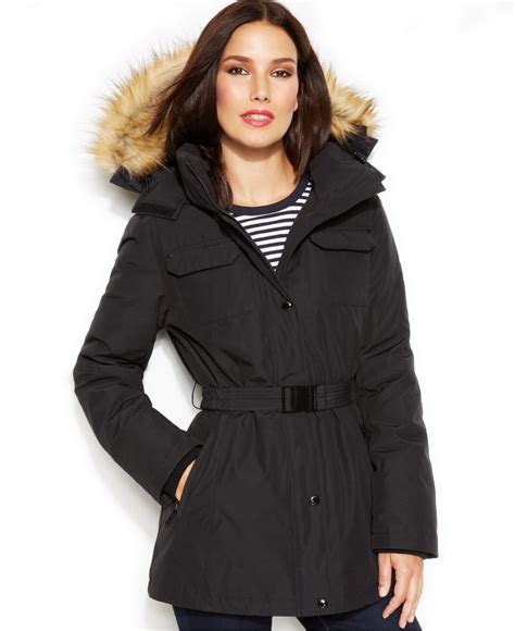 michael kors faux fur trim belted puffer coat|michael kors puffer coat packable.